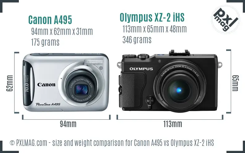 Canon A495 vs Olympus XZ-2 iHS size comparison
