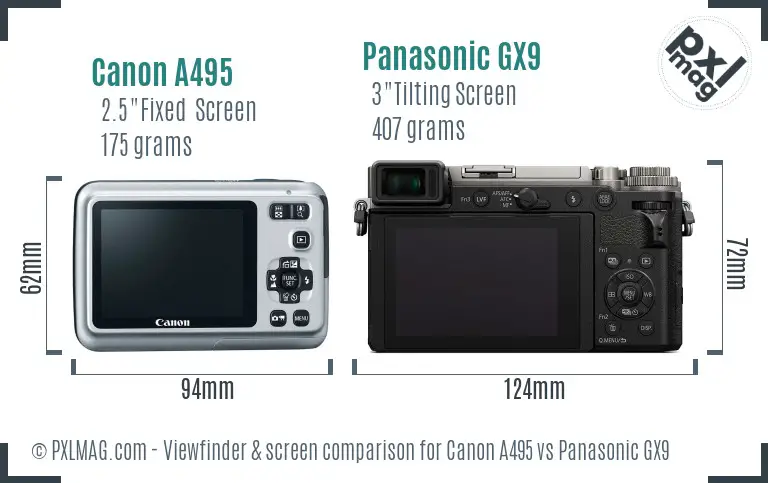 Canon A495 vs Panasonic GX9 Screen and Viewfinder comparison