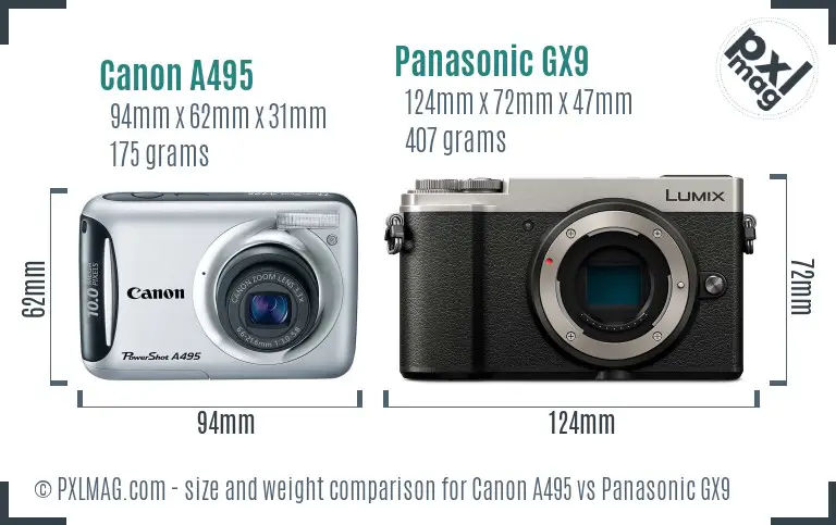 Canon A495 vs Panasonic GX9 size comparison