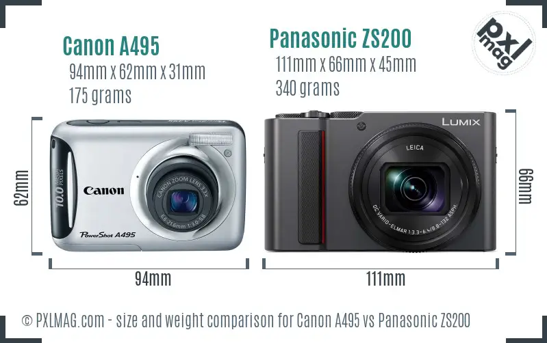 Canon A495 vs Panasonic ZS200 size comparison