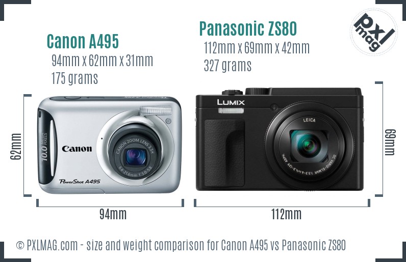 Canon A495 vs Panasonic ZS80 size comparison