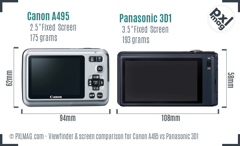 Canon A495 vs Panasonic 3D1 Screen and Viewfinder comparison