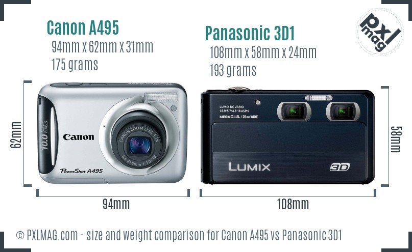 Canon A495 vs Panasonic 3D1 size comparison Canon A495 vs Panasonic 3D1 size comparison