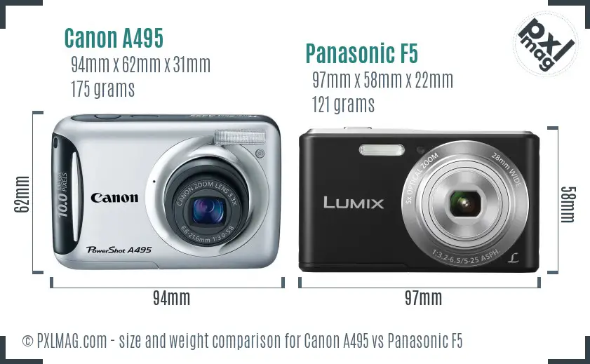 Canon A495 vs Panasonic F5 size comparison