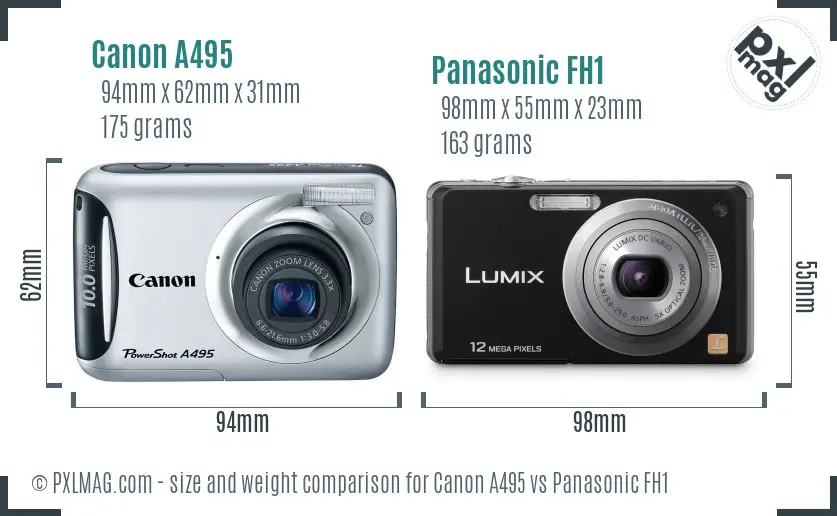 Canon A495 vs Panasonic FH1 size comparison