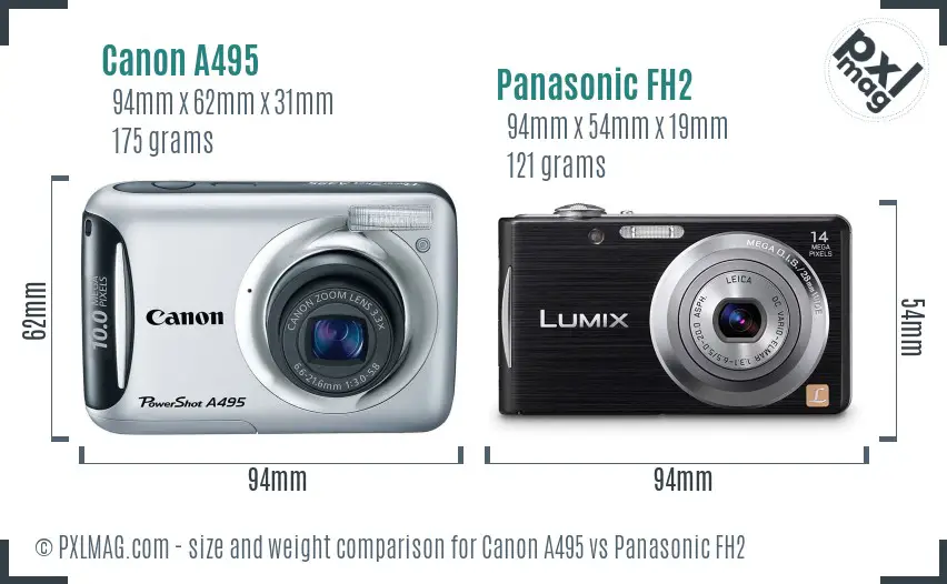 Canon A495 vs Panasonic FH2 size comparison