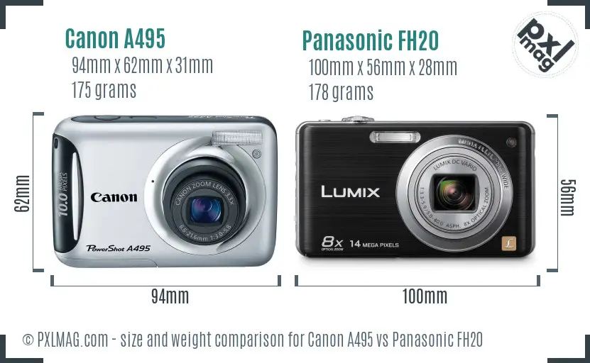 Canon A495 vs Panasonic FH20 size comparison