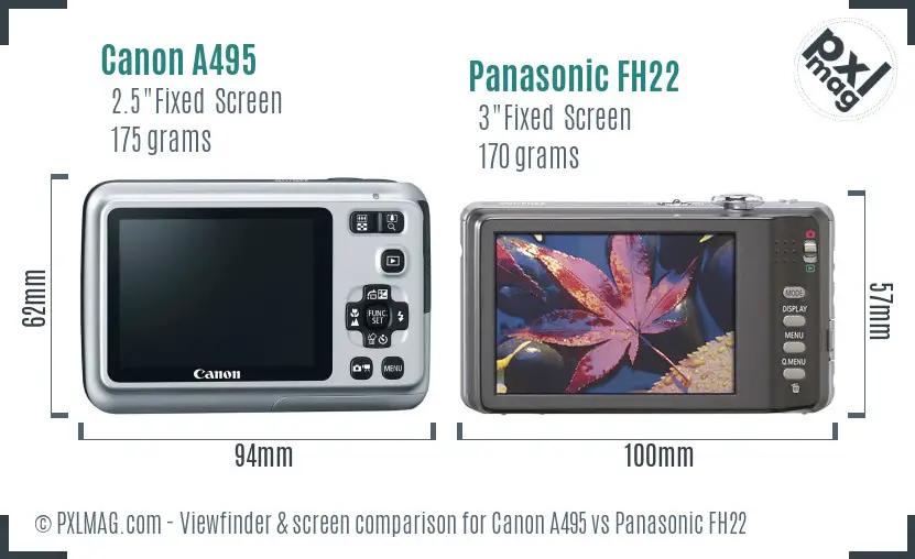 Canon A495 vs Panasonic FH22 Screen and Viewfinder comparison