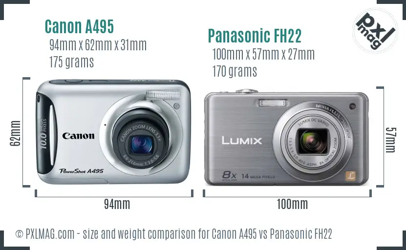 Canon A495 vs Panasonic FH22 size comparison
