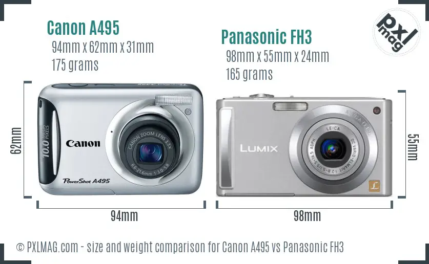 Canon A495 vs Panasonic FH3 size comparison Canon A495 vs Panasonic FH3 size comparison