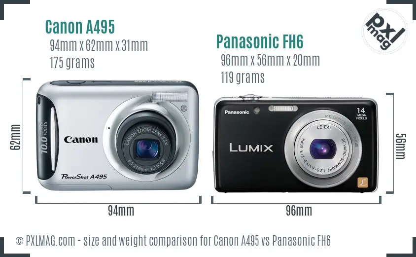 Canon A495 vs Panasonic FH6 size comparison