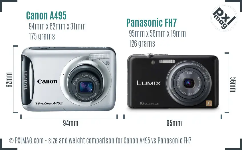 Canon A495 vs Panasonic FH7 size comparison