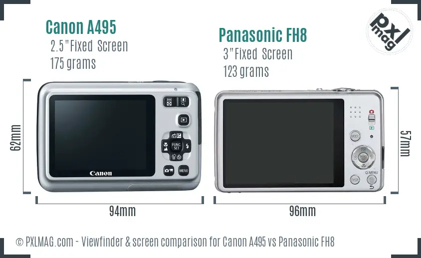 Canon A495 vs Panasonic FH8 Screen and Viewfinder comparison