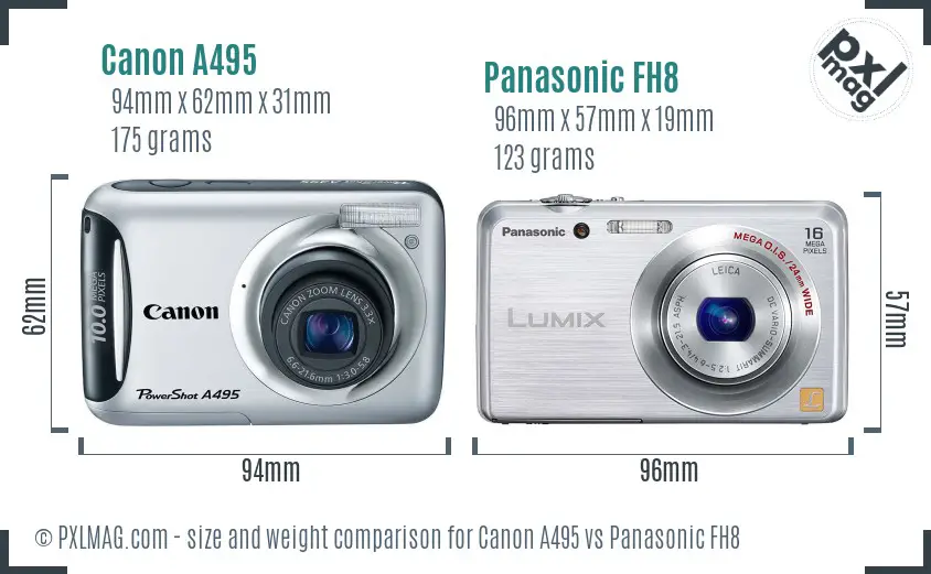 Canon A495 vs Panasonic FH8 size comparison