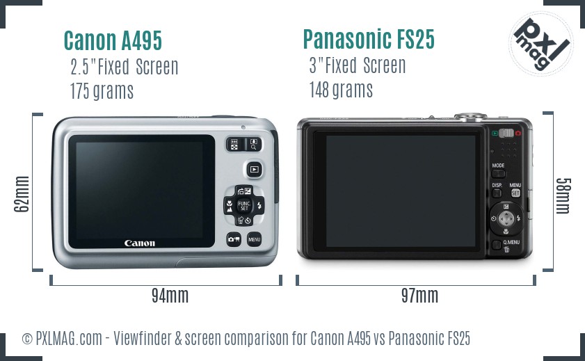 Canon A495 vs Panasonic FS25 Screen and Viewfinder comparison