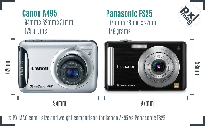 Canon A495 vs Panasonic FS25 size comparison Canon A495 vs Panasonic FS25 size comparison