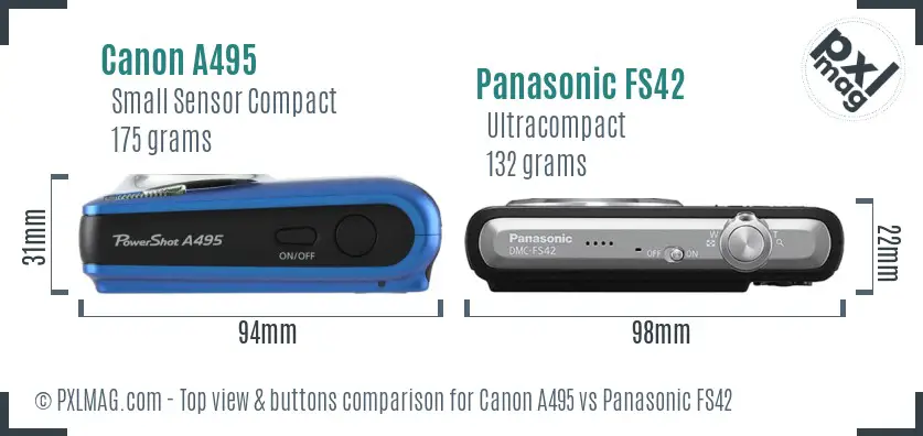 Canon A495 vs Panasonic FS42 top view buttons comparison