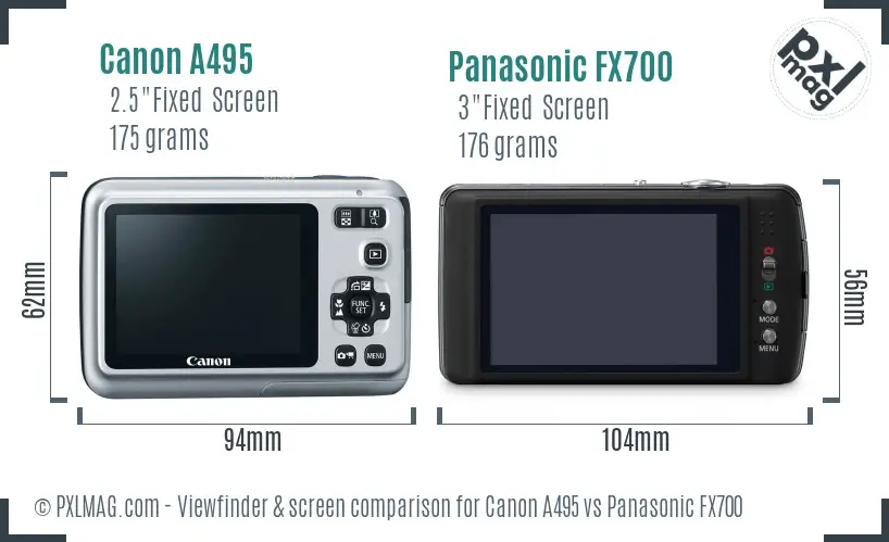Canon A495 vs Panasonic FX700 Screen and Viewfinder comparison