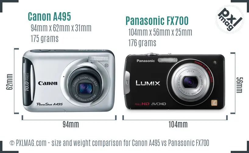Canon A495 vs Panasonic FX700 size comparison