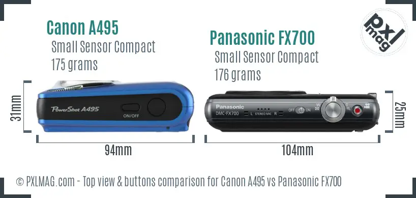 Canon A495 vs Panasonic FX700 top view buttons comparison