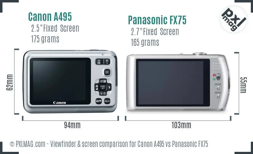 Canon A495 vs Panasonic FX75 Screen and Viewfinder comparison
