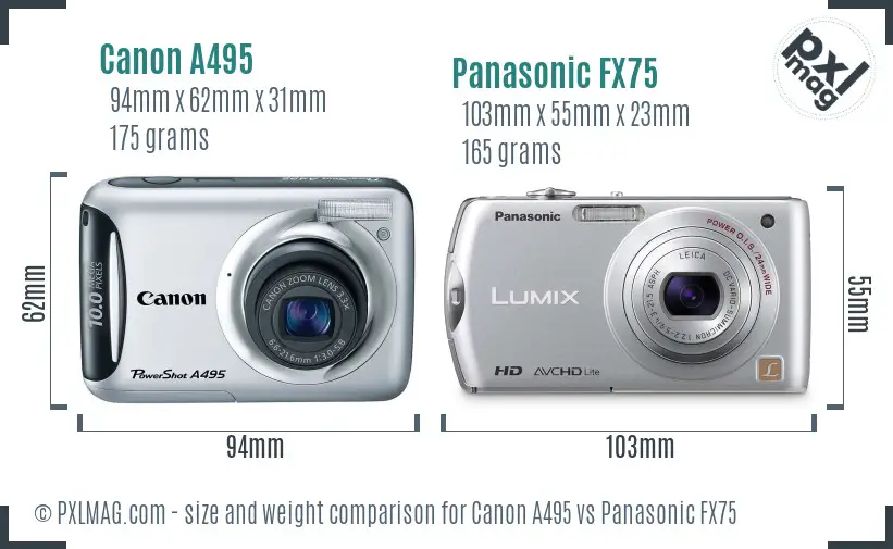 Canon A495 vs Panasonic FX75 size comparison