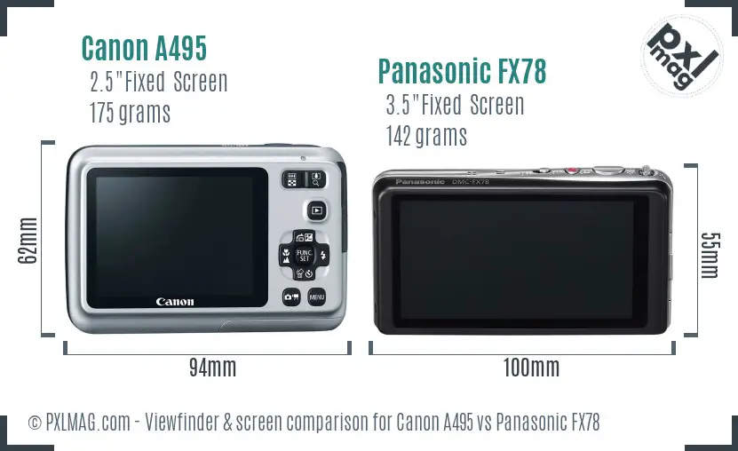 Canon A495 vs Panasonic FX78 Screen and Viewfinder comparison