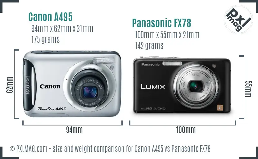 Canon A495 vs Panasonic FX78 size comparison