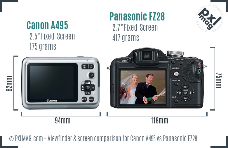 Canon A495 vs Panasonic FZ28 Screen and Viewfinder comparison
