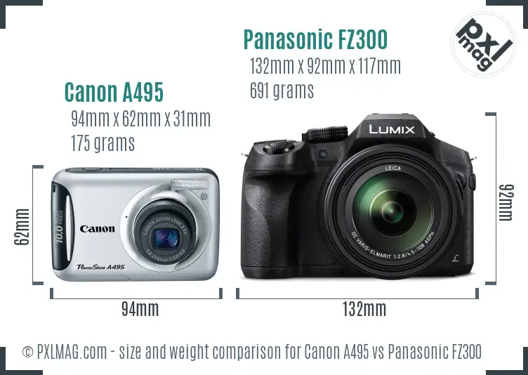 Canon A495 vs Panasonic FZ300 size comparison