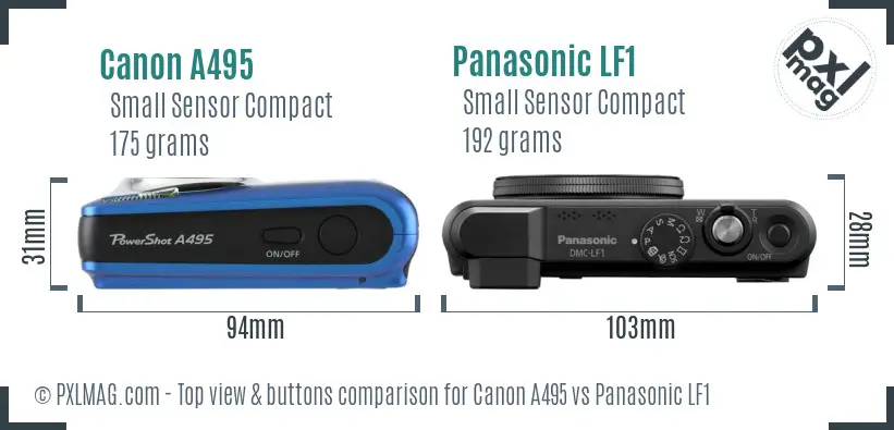 Canon A495 vs Panasonic LF1 top view buttons comparison