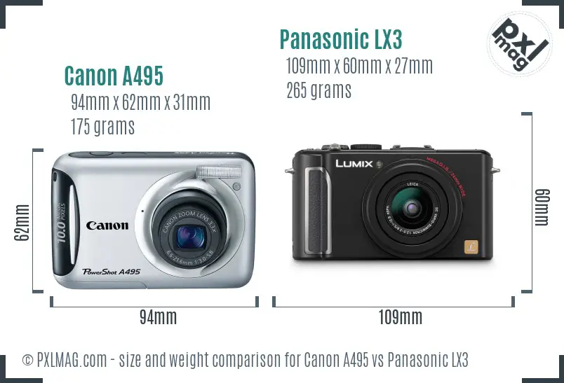 Canon A495 vs Panasonic LX3 size comparison