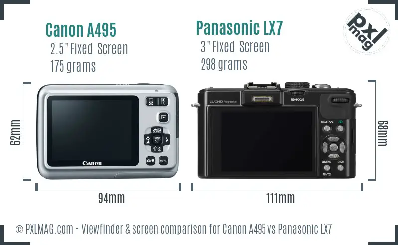 Canon A495 vs Panasonic LX7 Screen and Viewfinder comparison