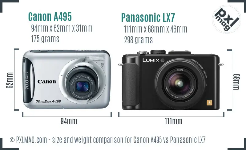 Canon A495 vs Panasonic LX7 size comparison