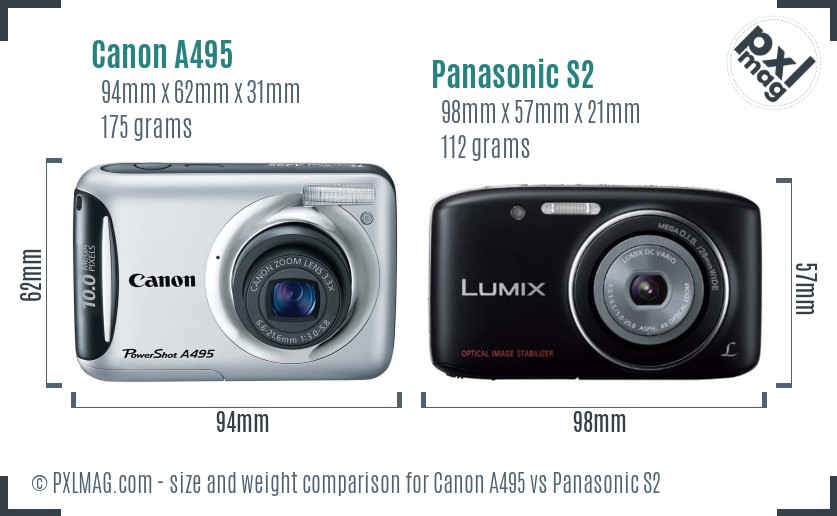 Canon A495 vs Panasonic S2 size comparison