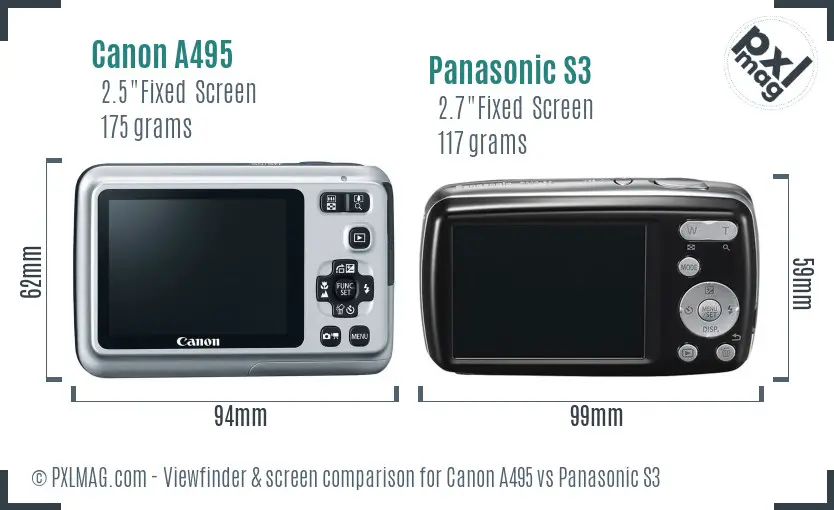 Canon A495 vs Panasonic S3 Screen and Viewfinder comparison