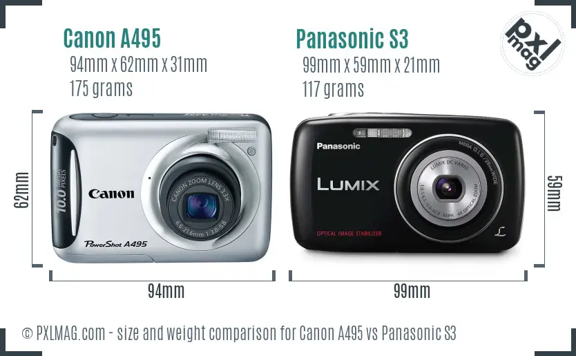 Canon A495 vs Panasonic S3 size comparison