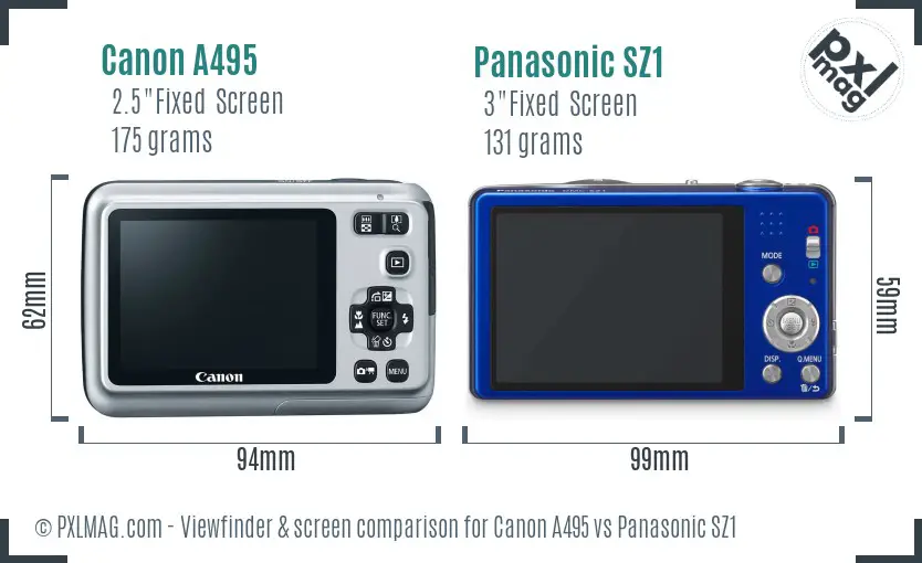 Canon A495 vs Panasonic SZ1 Screen and Viewfinder comparison