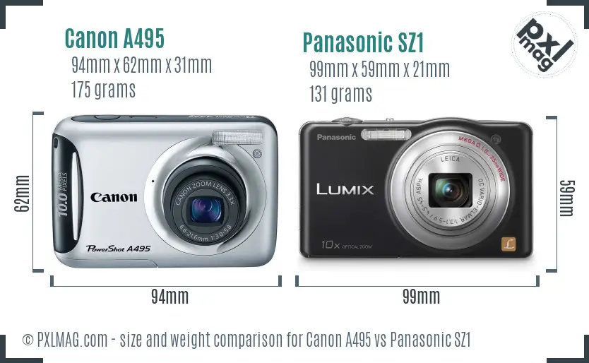 Canon A495 vs Panasonic SZ1 size comparison