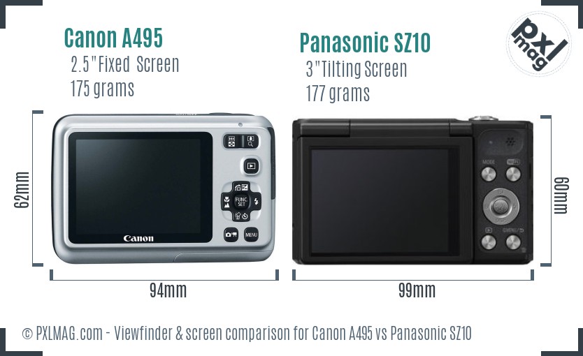 Canon A495 vs Panasonic SZ10 Screen and Viewfinder comparison