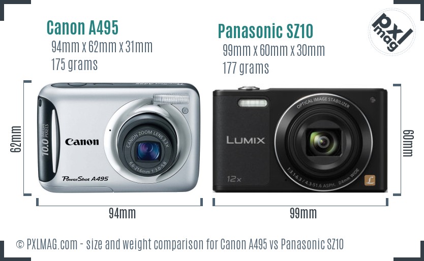 Canon A495 vs Panasonic SZ10 size comparison