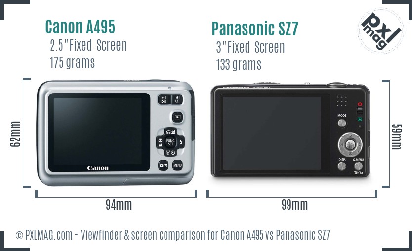 Canon A495 vs Panasonic SZ7 Screen and Viewfinder comparison