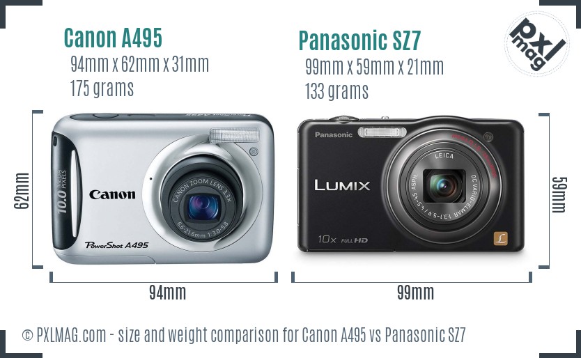 Canon A495 vs Panasonic SZ7 size comparison