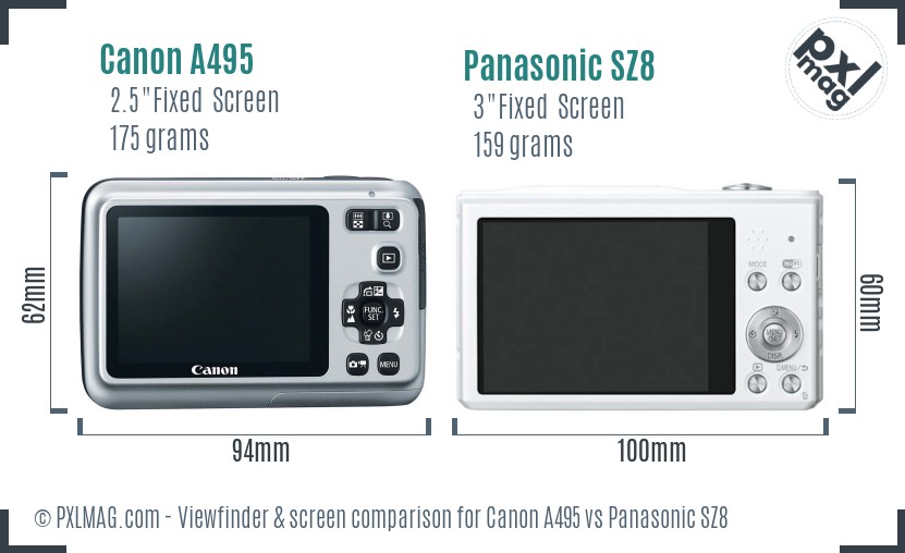 Canon A495 vs Panasonic SZ8 Screen and Viewfinder comparison