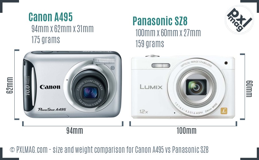 Canon A495 vs Panasonic SZ8 size comparison Canon A495 vs Panasonic SZ8 size comparison
