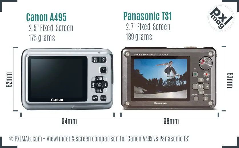 Canon A495 vs Panasonic TS1 Screen and Viewfinder comparison