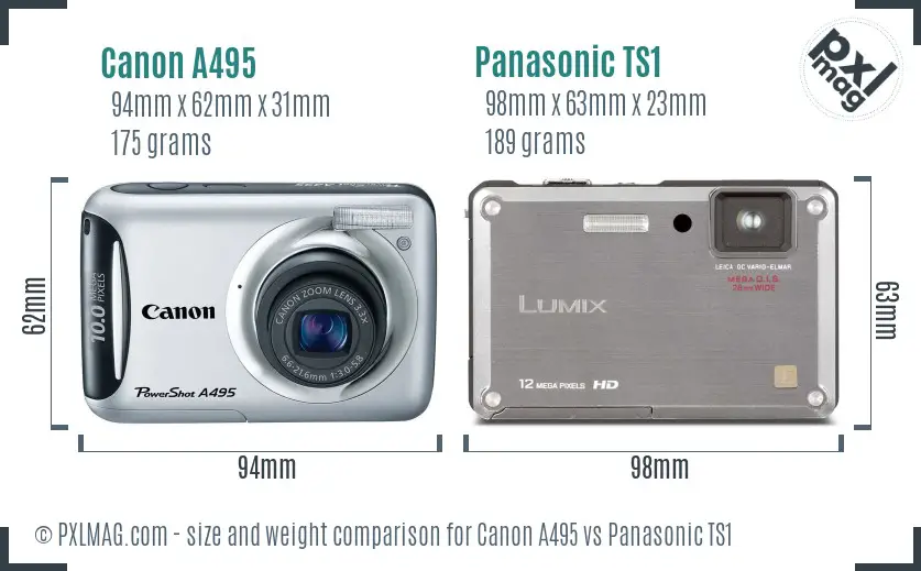 Canon A495 vs Panasonic TS1 size comparison