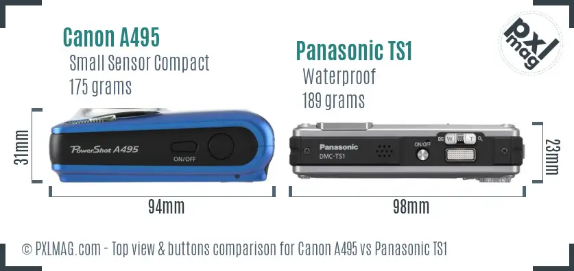 Canon A495 vs Panasonic TS1 top view buttons comparison