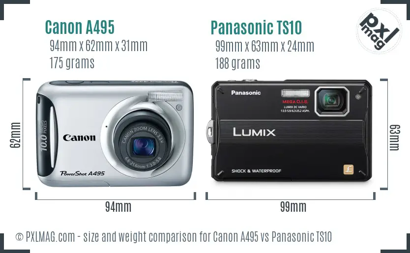 Canon A495 vs Panasonic TS10 size comparison