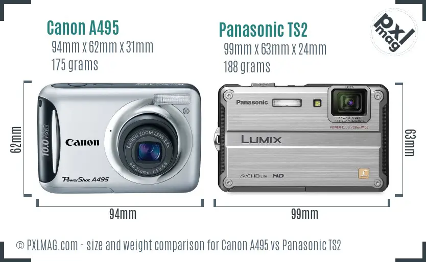 Canon A495 vs Panasonic TS2 size comparison Canon A495 vs Panasonic TS2 size comparison
